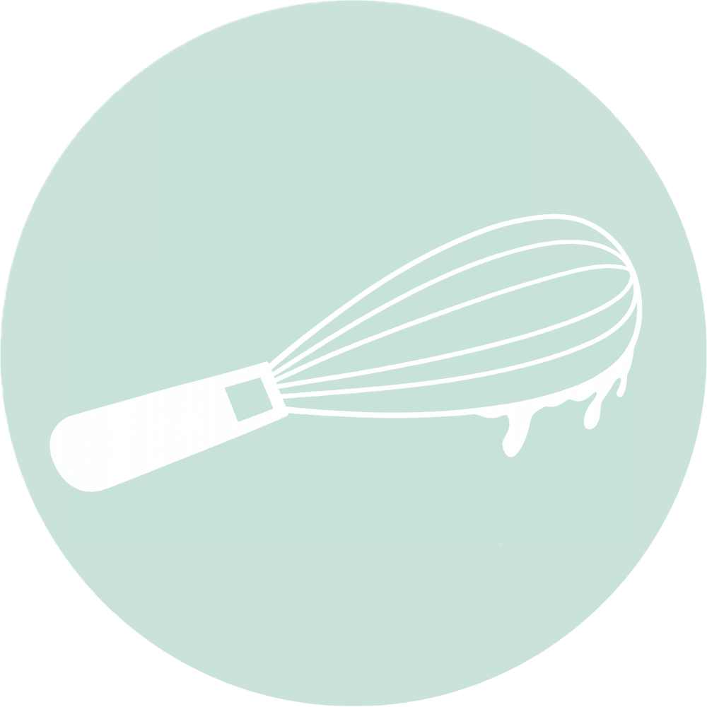 Logo fouet pâtisserie sur fond vert pastel Les Délices de la Brune