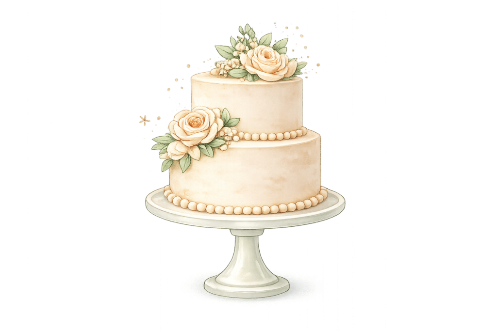 Gâteau à étages avec décoration florale élégante pour mariage