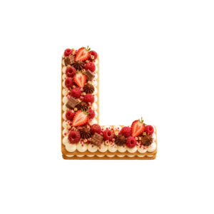 Letter Cakes Les délices de la brune en forme de lettre aux saveurs fraise, chocolat, praliné et fruits exotiques