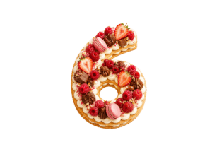 Number Cakes Les délices de la brune en forme de chiffre aux saveurs fraise, chocolat, praliné et fruits exotiques