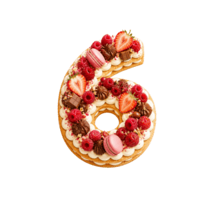 Number Cakes Les délices de la brune en forme de chiffre aux saveurs fraise, chocolat, praliné et fruits exotiques